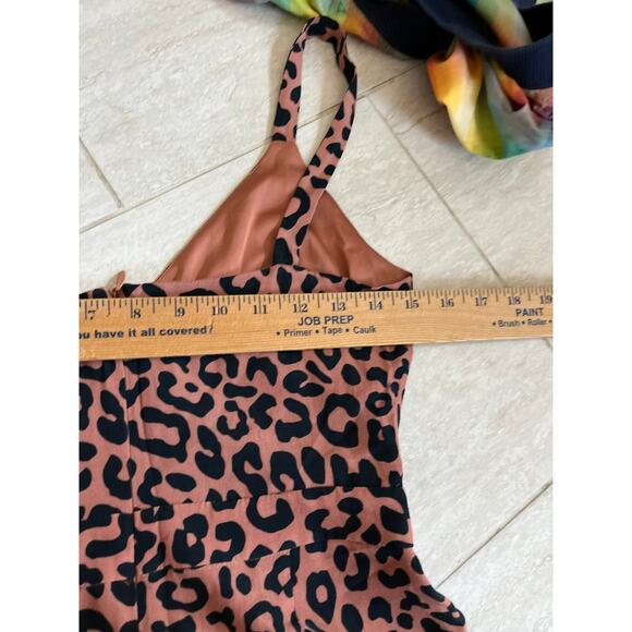 Lovers + Friends Jumpsuit Small Leopard Animal Print Wide Leg Sleeveless Orange - Picture 10 of 16